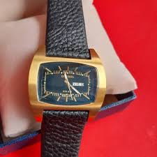 Eid Black Leather Golden Black Dial Men Watch 989718