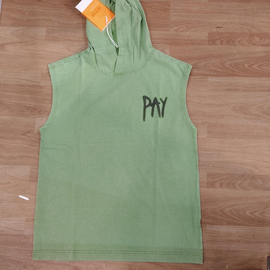 OUTLIER Green Colour Back Print Premium Quality Sleeveless With Hood T-Shirt OL 462