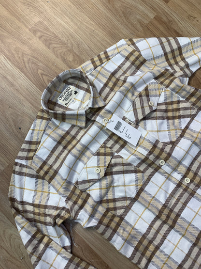 CAJ  Yellow Brown White Check Shirt Cotton Fabric Relaxed Fit 8875