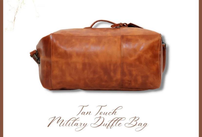 Tan LDA Genuine Leather Big Size Millitary Style Travelling Duffle Bag 988086