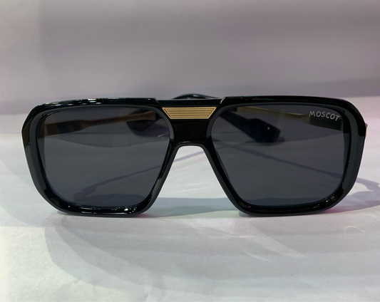SOM Glossy Black Frame Trancy Black Shade Golden Stick Unisex Sunglasses ML-98173 55 15 143 C1