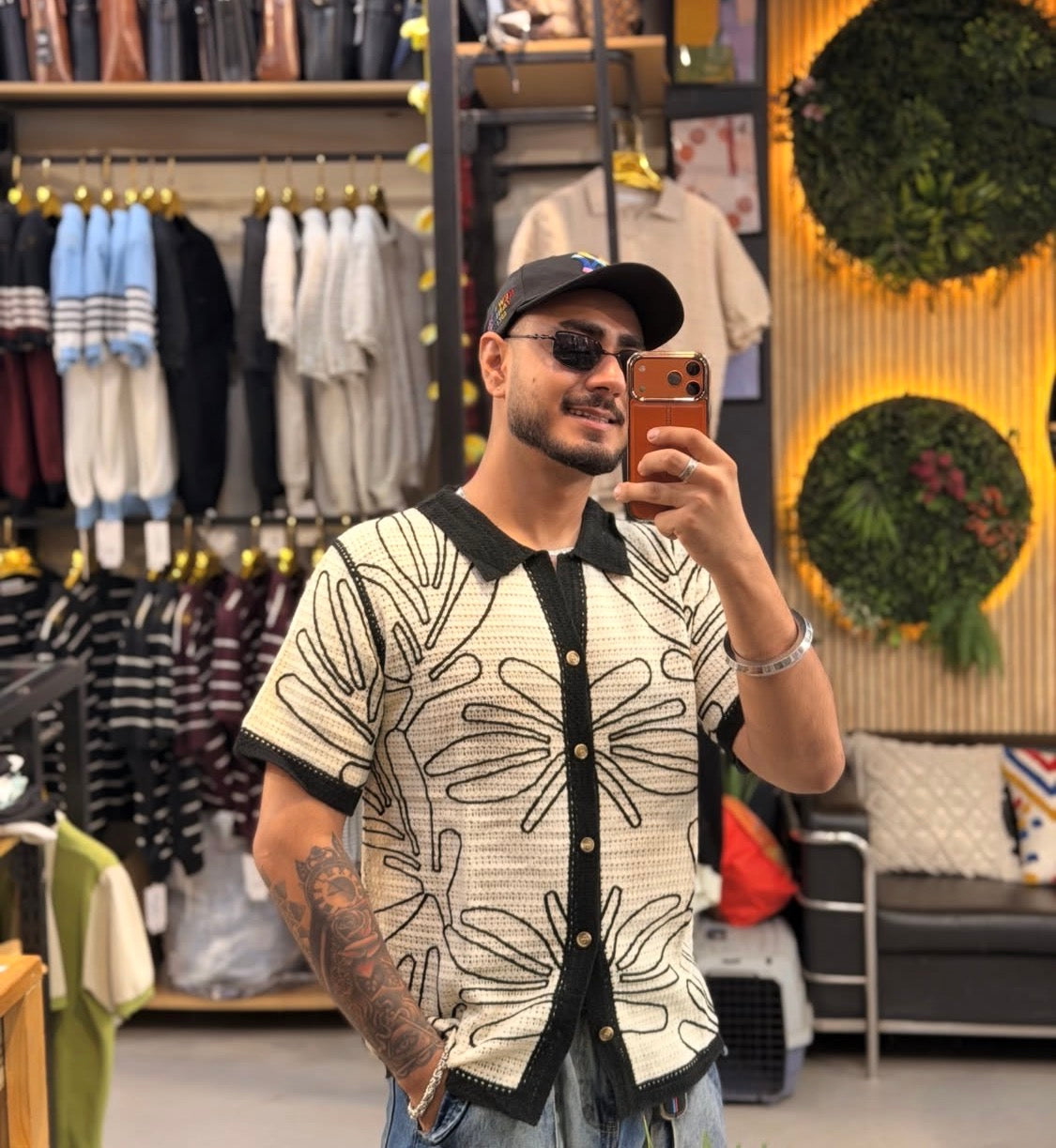 Zhi You Crochet Cream Black Colour See Through Imported Unisex Shirt A20