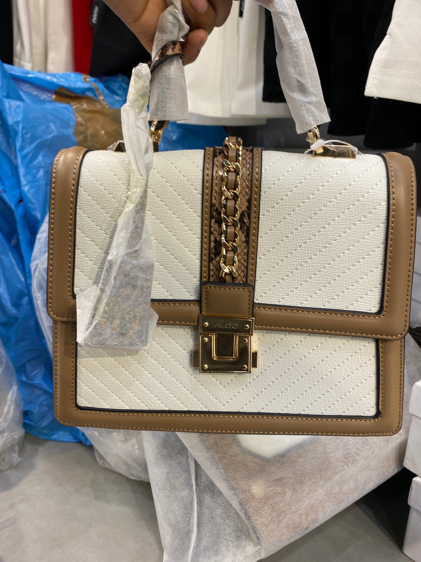 ALD DLA White Brown Colour  Premium Crossbody Quality Ladies Hand Bag 2173#