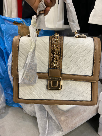 ALD DLA White Brown Colour  Premium Crossbody Quality Ladies Hand Bag 2173#