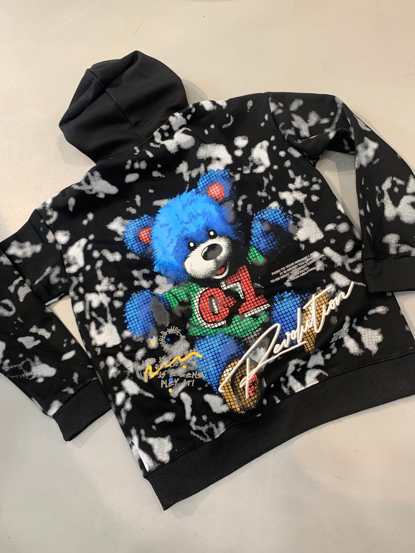 LDA Black Grey Teddy Bear Print Revolution Think Out Side The Box Full Sleeve Hoodie 7015
