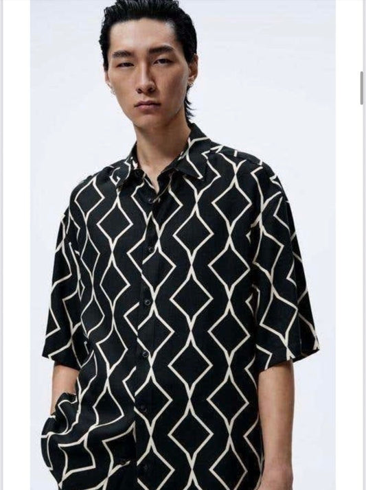 LDA Black Colour White Design Half Sleeve Men’s Shirt 989602