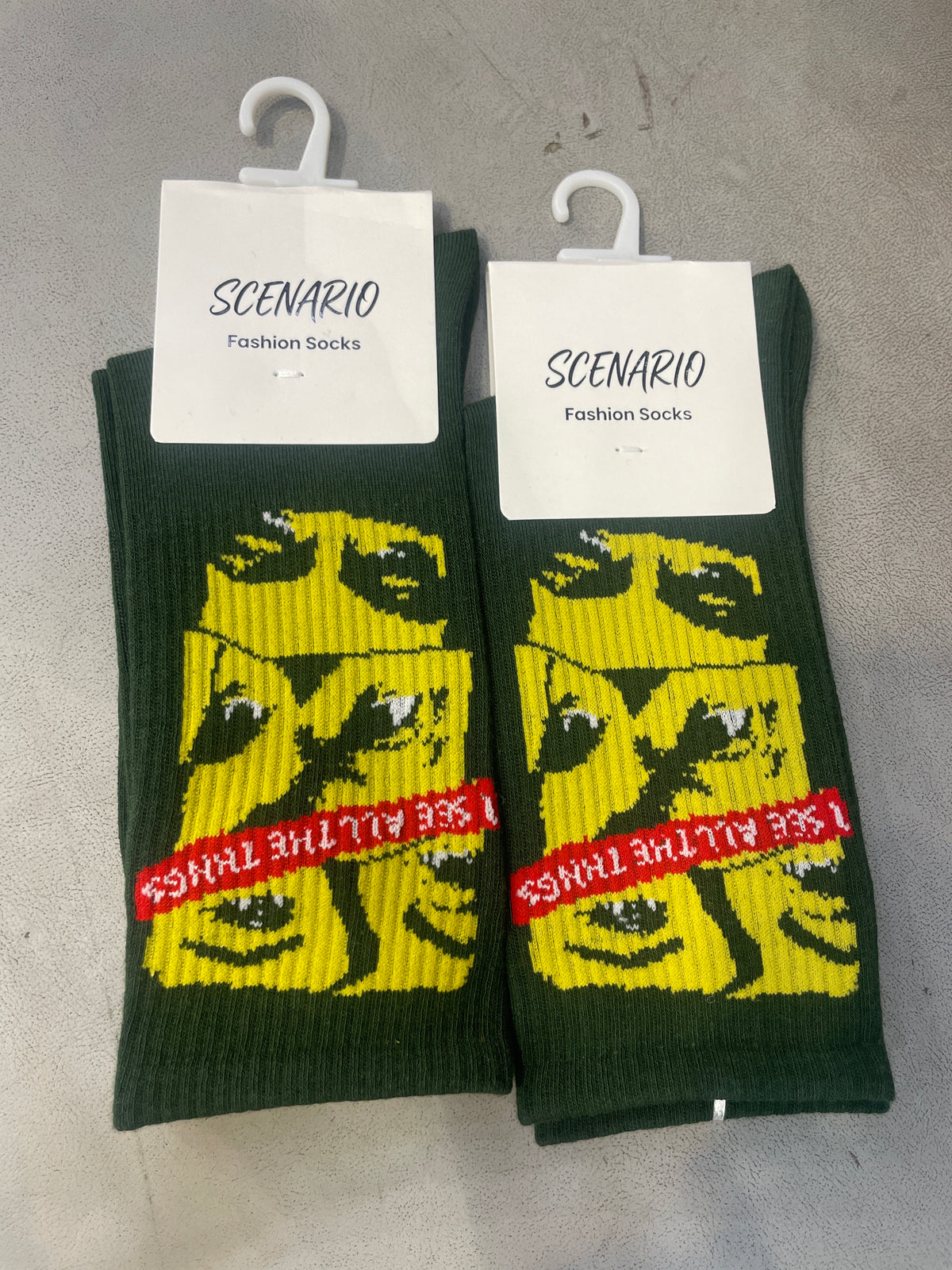 Scenario Green Colour Yellow  Red Print Premium Quality Full Socks 991167
