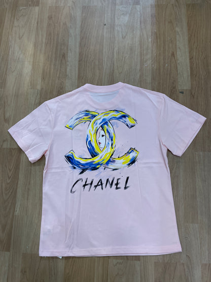 AHC CHA Pink Colour Chanel Print Premium Quality Round Neck T-Shirt CY2707