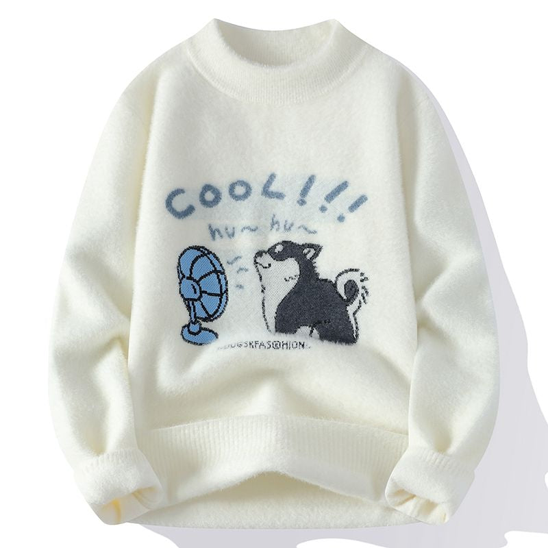 COOL HU~HU White Colour Cat Print Unisex Korean Sweater G39025
