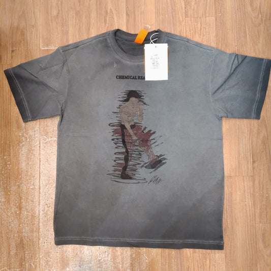 OUTLIER Dark Grey Colour Chemical Reaction Print Premium Quality Round Neck T-Shirt OL 476