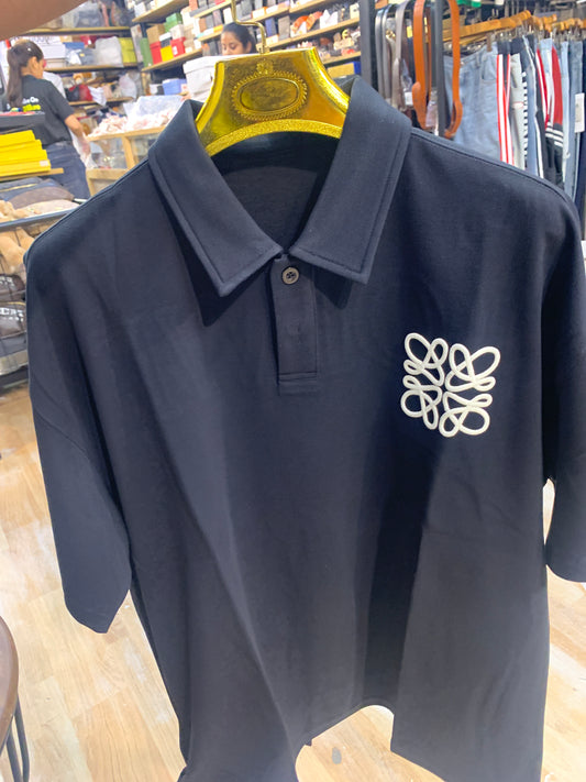 EOL Tshirt Polo Neck Black Drop Shoulder 88002