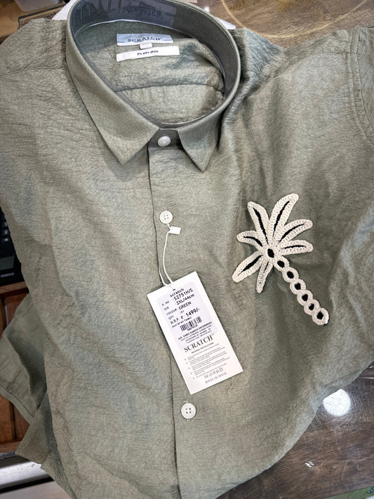Green Scratch Palm Tree Embroidery Design Shirt