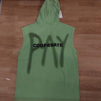 OUTLIER Green Colour Back Print Premium Quality Sleeveless With Hood T-Shirt OL 462