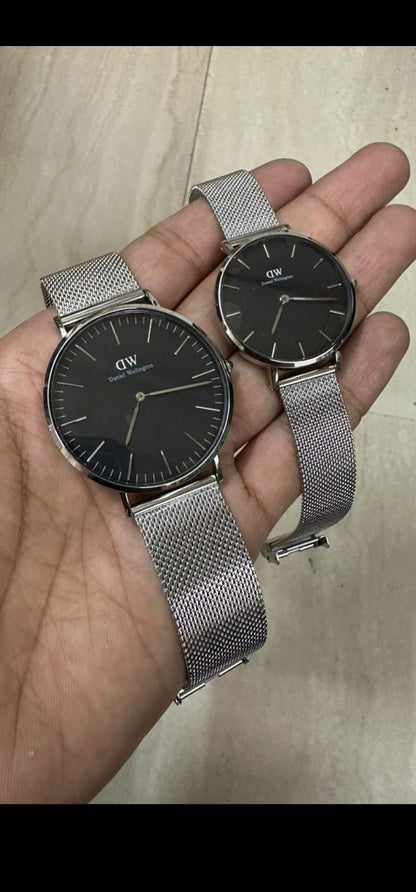 Wd Silver Chain Black Dial Slim Formal Casual Watch 989586