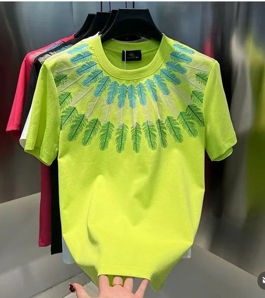 Luyimengkou Neon Colour Colour Leaves Print Imported T-Shirt 51019