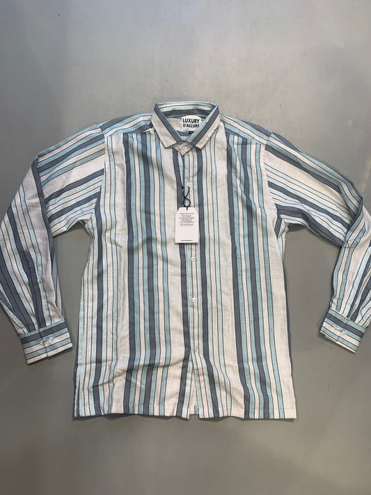LDA Green Grey White Lining Full Sleeve Men’s Shirt 989613