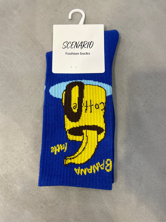 Scenario Blue Colour Banana Latte Print Premium Quality Full Socks 991186