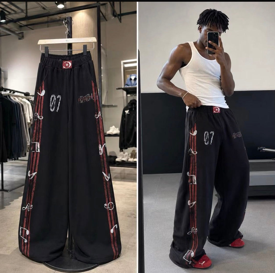 Jinlikaidao Black Colour Red Stripe Print  Premium Quality Imported Baggy Fit Lower 990944