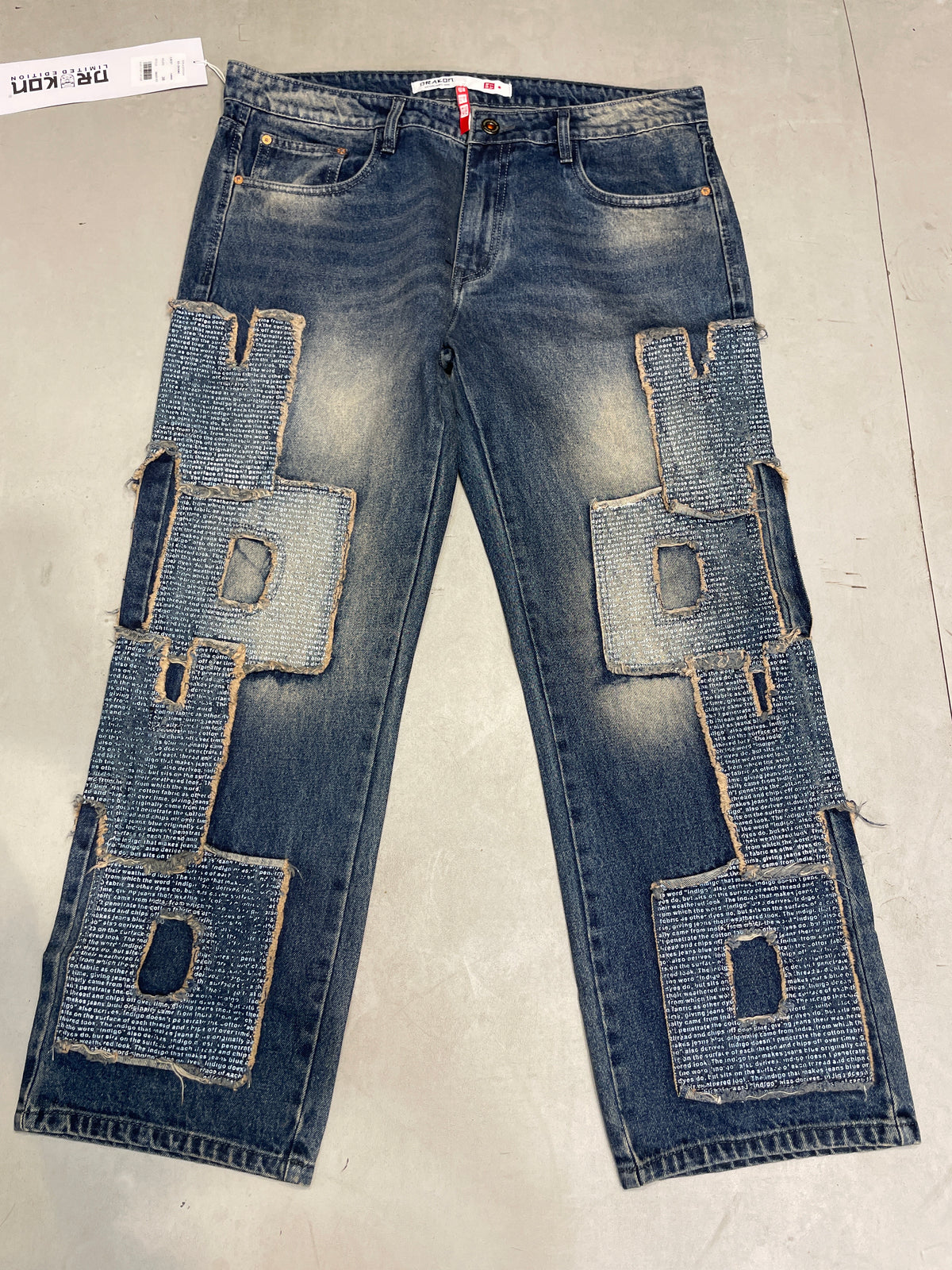 DRAKON Blue Colour Denim Patch Work Premium Quality Loose  Fit Imported Denim Jeans 5097-A