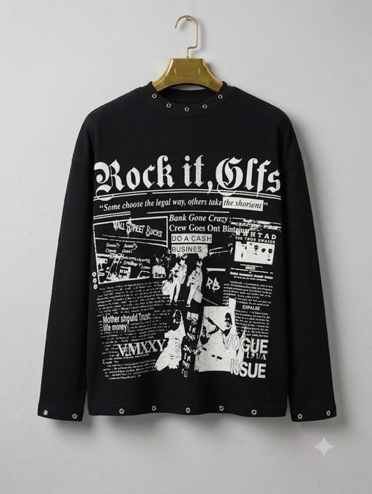 GLFS Black Colour Rock it GLFS Print Imported Waffle Unisex TShirt 27037