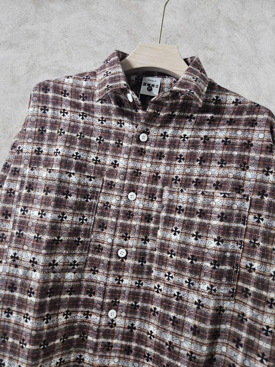 VOUGUE CHR Brown White Check With Black Logo Print Premium Quality Men’s Shirt 990404
