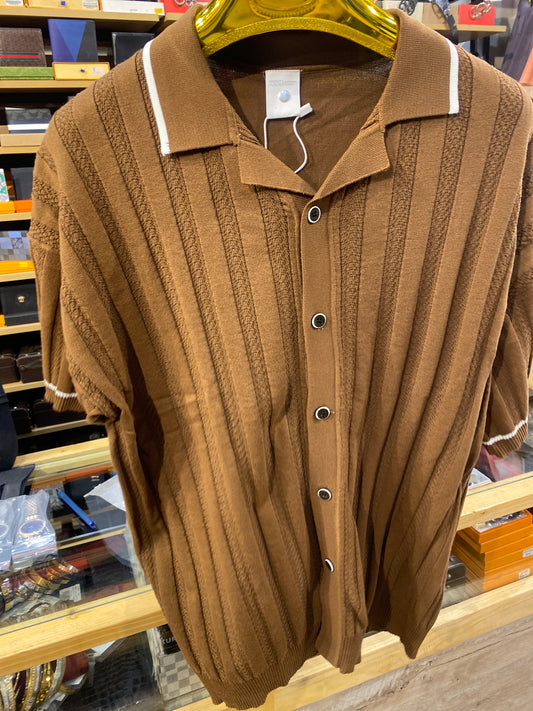 PERFECT FUSION  Brown Colour With knitted Designs Premium Quality Collar Shirt H9102