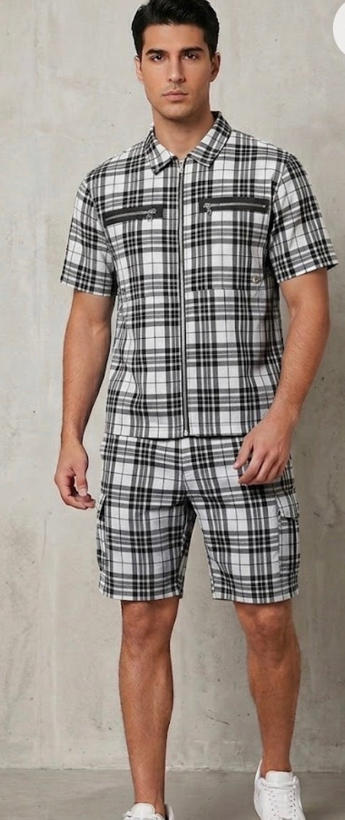 FASHION LINE White black Check With Zip Design Premium Quality Imported Unisex Coord Set 990702
