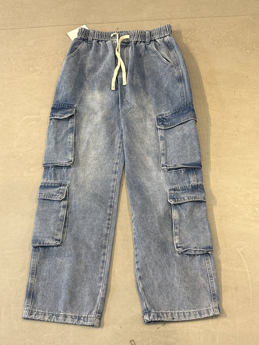 FASHION DESIGN Sky Blue Colour 8 Pocket Imported Unisex Cargo Jeans 381