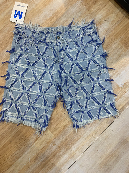 Mosasaur Blue Dark Blue Triangle Thready Rugged Work Denim Shorts 989407