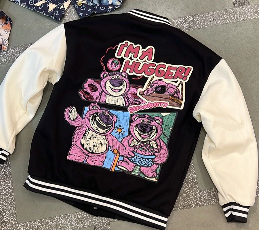 HUGGER Beige Colour With Front And Back Printed Varsity Jacket 6002