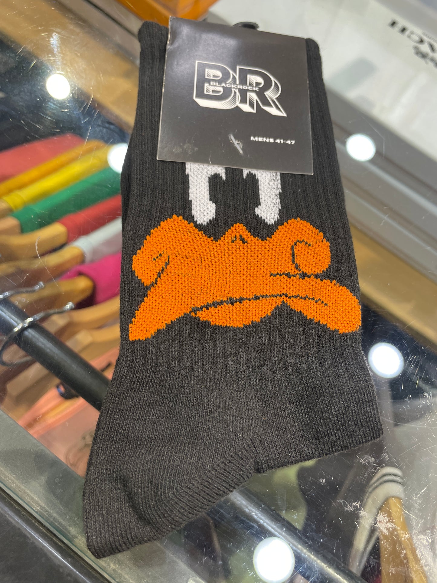 BR Black Colour White Orange Print Premium Quality Full Socks 990747