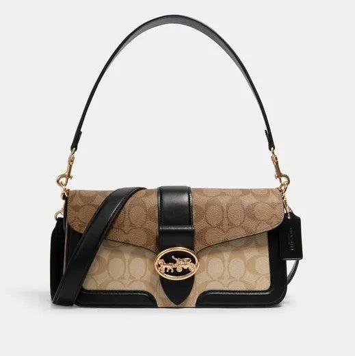 Aoc Beige Tan Black Gold Buckle Ladies Premium Sling Hand Bag 989754