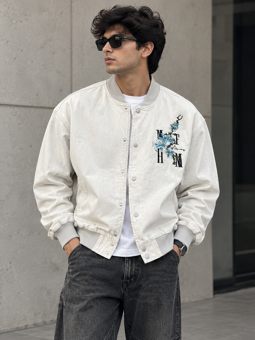 NZ ORIGINAL BASE Cream Colour Flower Embroidery Premium Quality Unisex Imported Jacket 25936-A