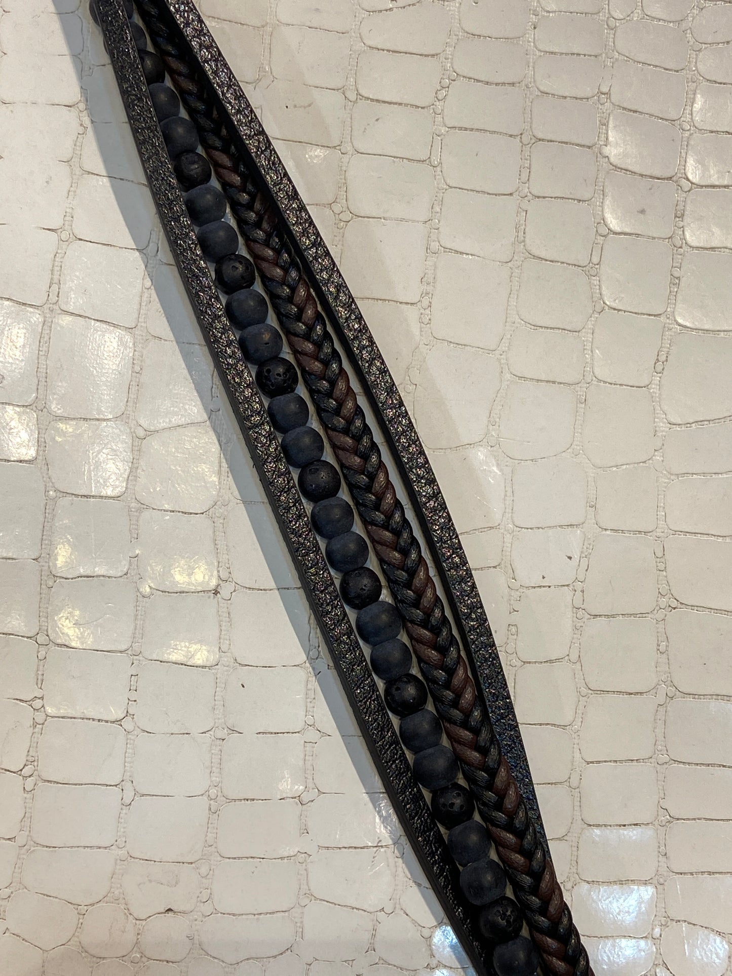 Black Brown Colour Black beads Black Lock Unisex Four Layers Leather Bracelet 988443