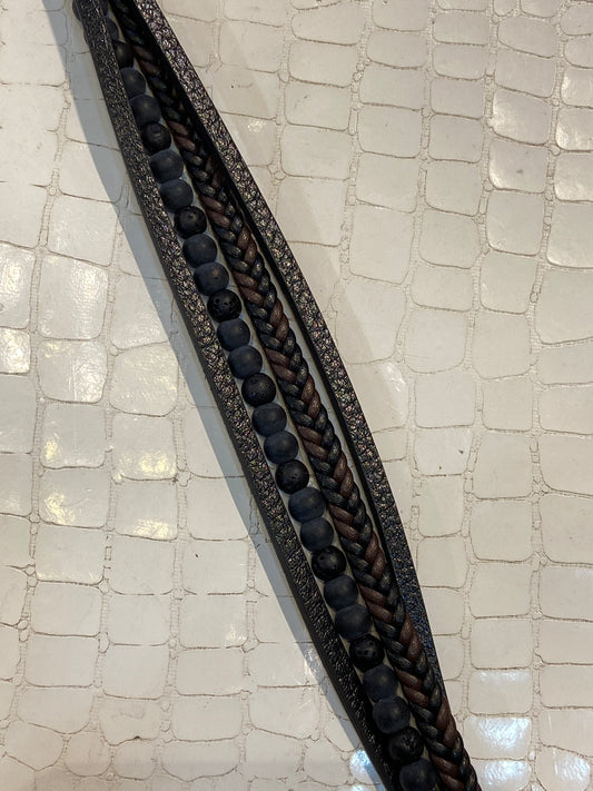 Black Brown Colour Black beads Black Lock Unisex Four Layers Leather Bracelet 988443