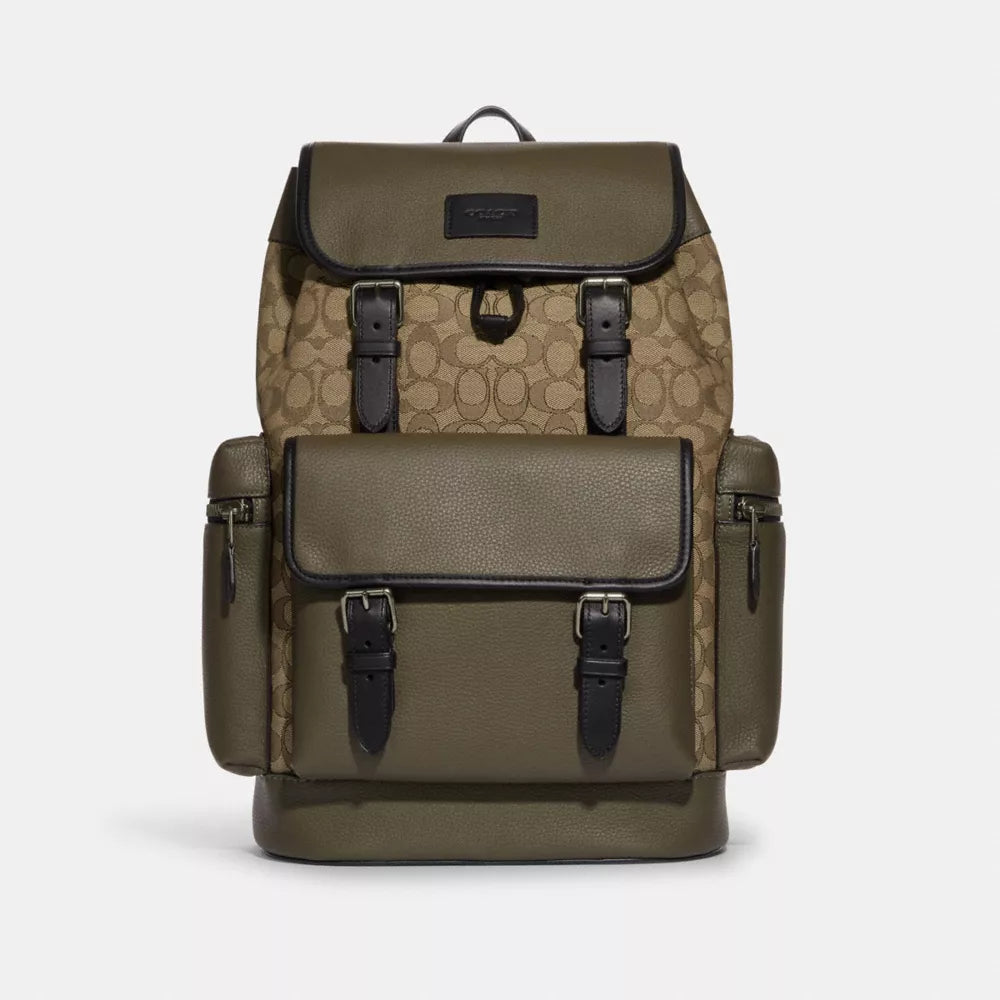 AOC COA Beige Colour Green Leather  Premium Quality Imported Unisex Backpack 991330