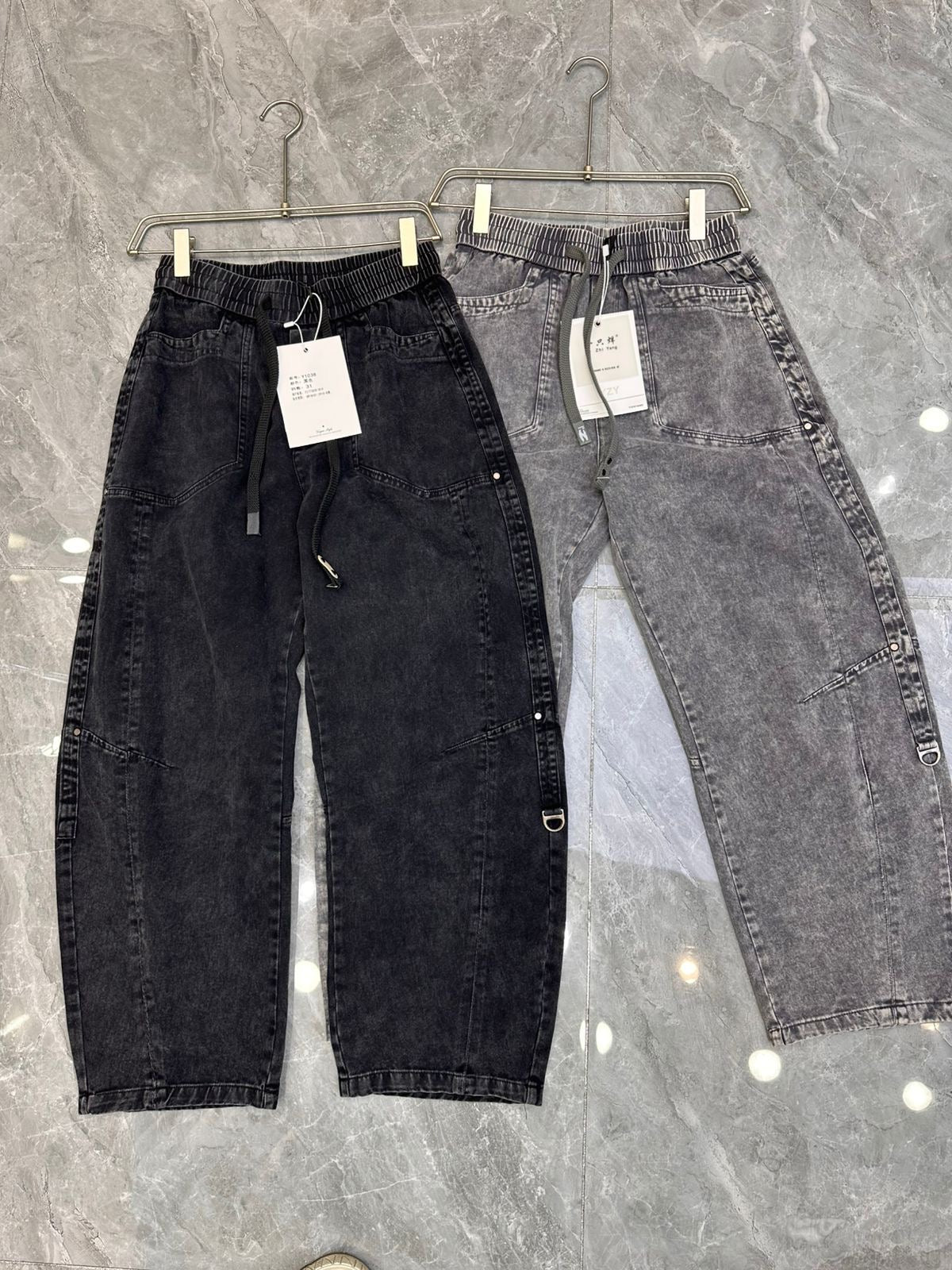 YZY Korean Style Charcoal Dark Grey Baggy Fit Denim Cargo Pants Y1038