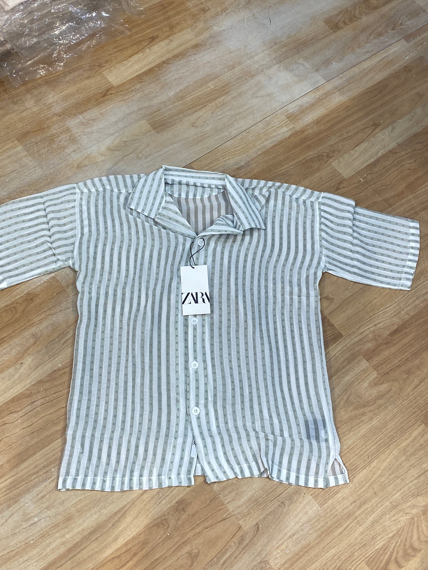 Raz Green Grey White Stripe Half Sleeve Premium Quality Shirt 3090