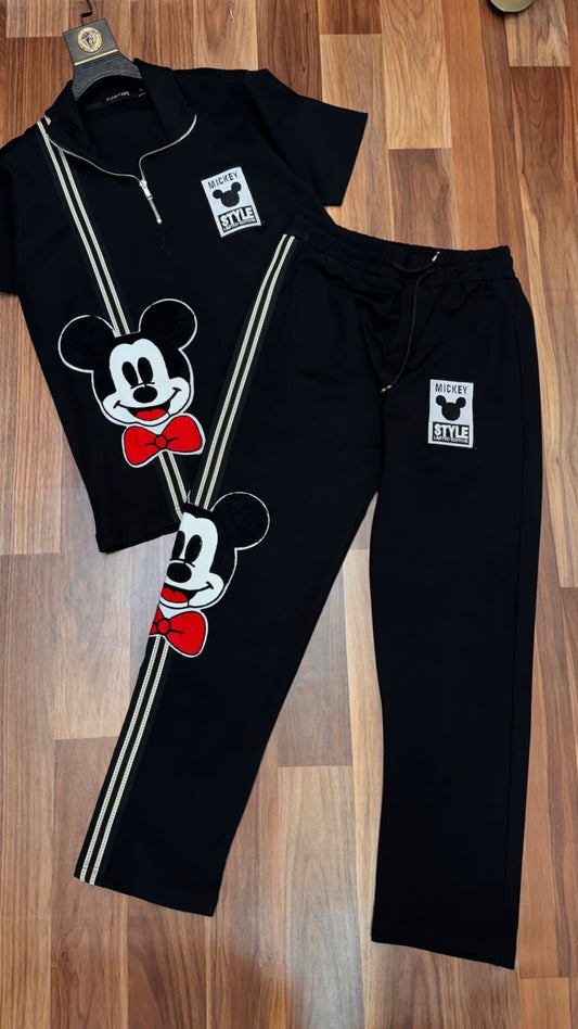 FUNKYAPE Black Colour Mickey Style Coller T Shirt With Lower Coord Set 990445