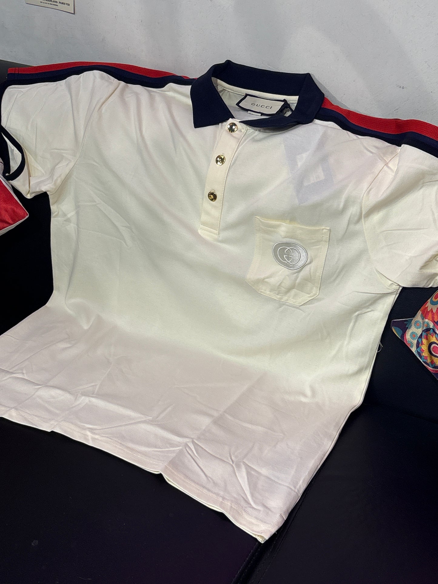 Cug Cream Brown Colour Blue Red Shoulder Strip Collar Premium Quality T Shirt 91002