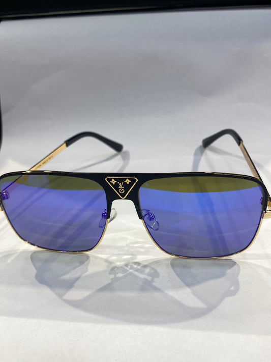 UOL Golden Black Frame Blue mercury Shade Sunglass2076 52 18 142