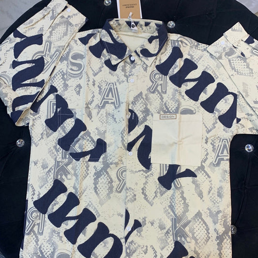 Chaoliu Boy Cream And Dark Blue Colour Gray Shade Double Pocket Full Sleeve Shirt 990