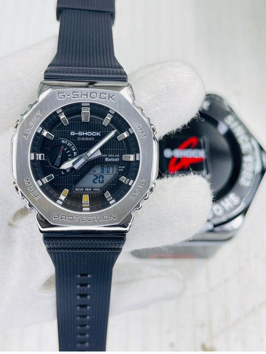 Hsg Black Silicone Strap Silver Metal Black Dial Water resistant Sports Men Watch 989511