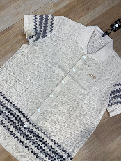 Selection Crotchet shirt half sleeve beige black colour 654985