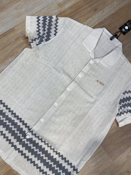 Selection Crotchet shirt half sleeve beige black colour 654985
