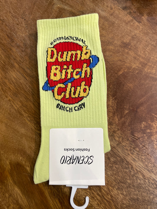 Scenario Green Colour Dumb Bitch Club  Print Premium Quality Full Socks 991194