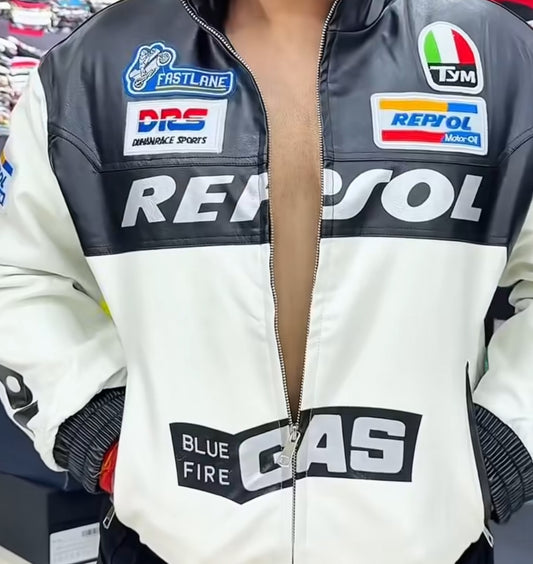 Repsol Black White Sports Leather Jacket 2593