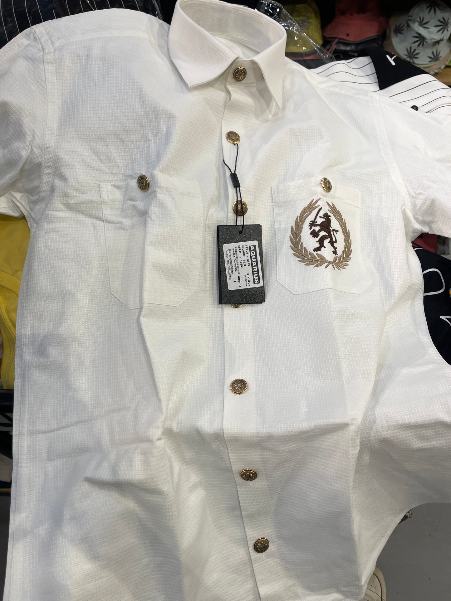 AQUARIUS White Colour Double Pocket Golden Button Premium Quality Full Sleeve Men’s Shirt 2613