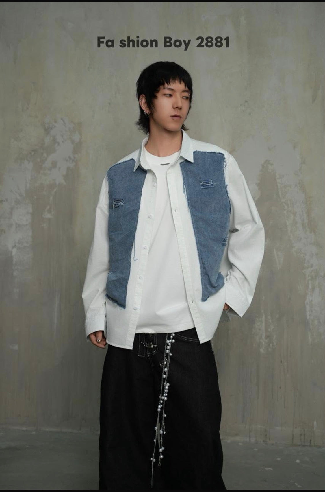 VOGUE DESIGN White Colour  With Blue Denim Full Sleeve Imported Men’s Shirt 2881