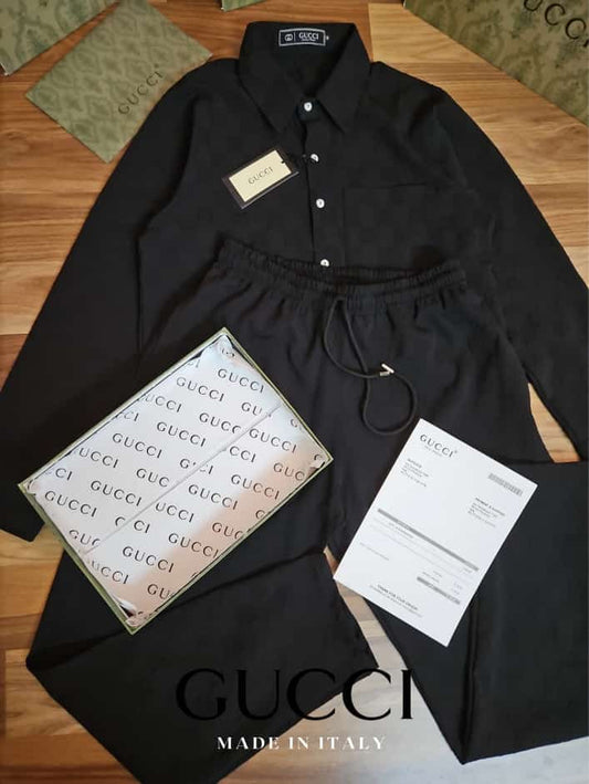 CUG Black Colour With Black Monogram Premium Quality Full Shirt With Lower Coord Set 526301